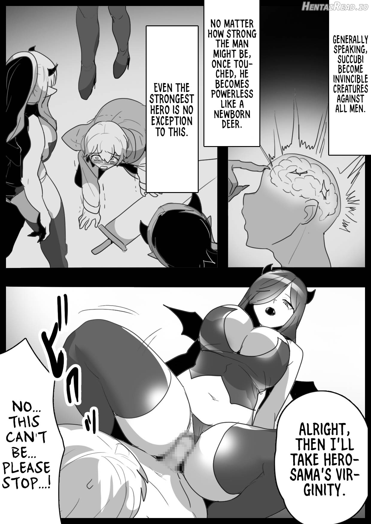 A story about a cheat-class hero being level-drained by low-class succubi and publicly executed. Chapter 1 - page 15