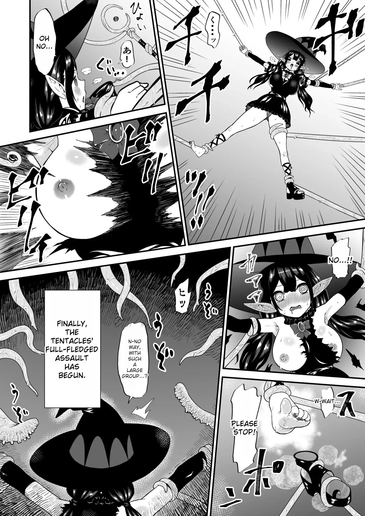 A story about a witch who thought she was invincible, but was tickled and soaked by tentacles and made to cry. Chapter 1 - page 13