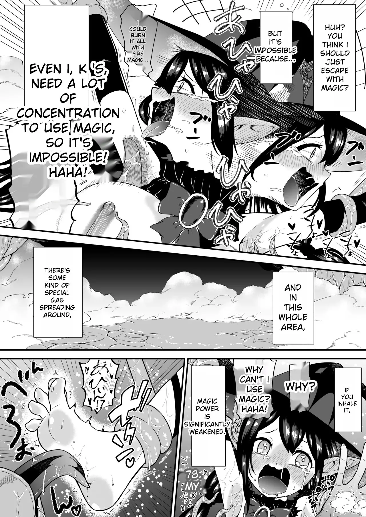 A story about a witch who thought she was invincible, but was tickled and soaked by tentacles and made to cry. Chapter 1 - page 15