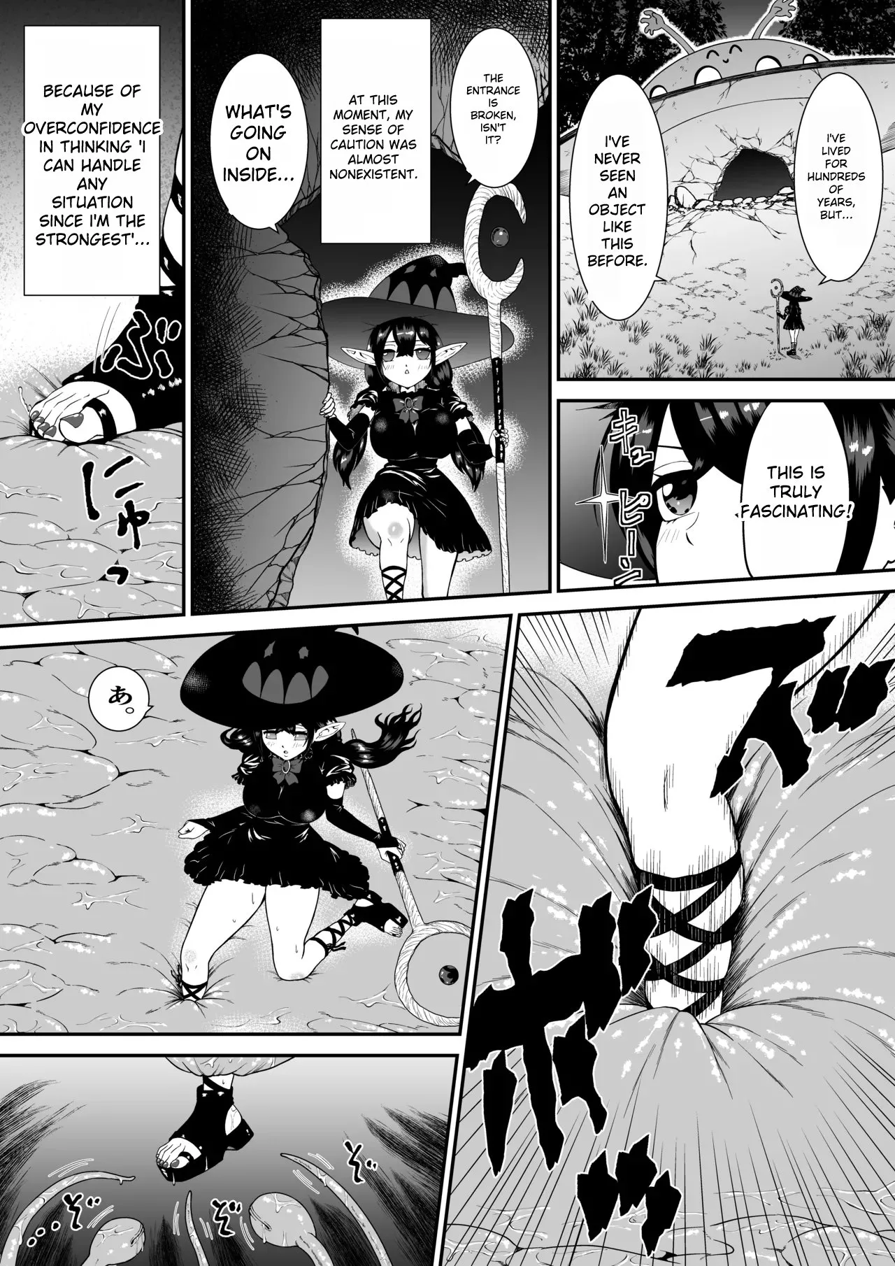 A story about a witch who thought she was invincible, but was tickled and soaked by tentacles and made to cry. Chapter 1 - page 8