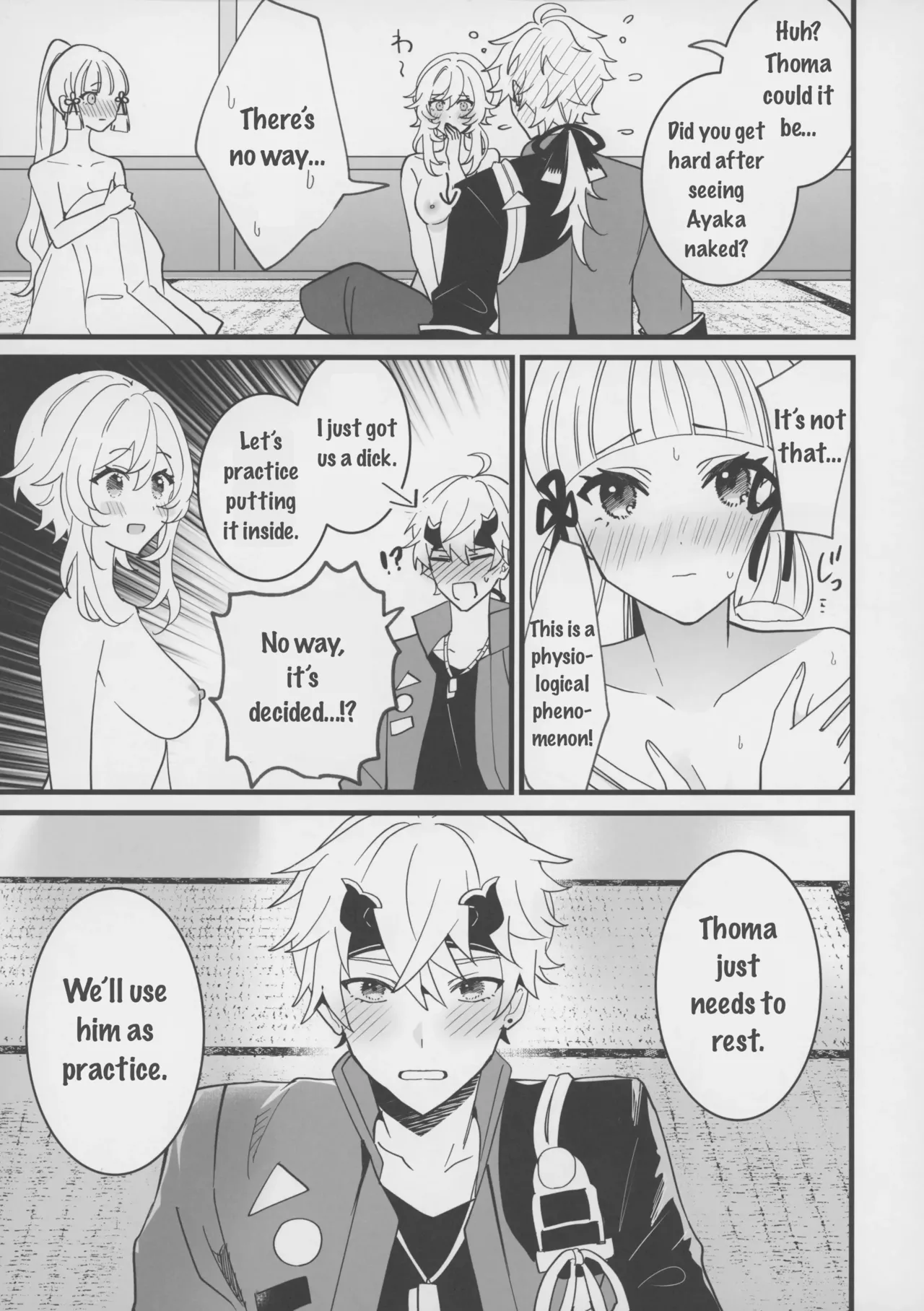 Lumine teaches Ayaka how to masturbate, and Thoma gets involved Chapter 1 - page 14