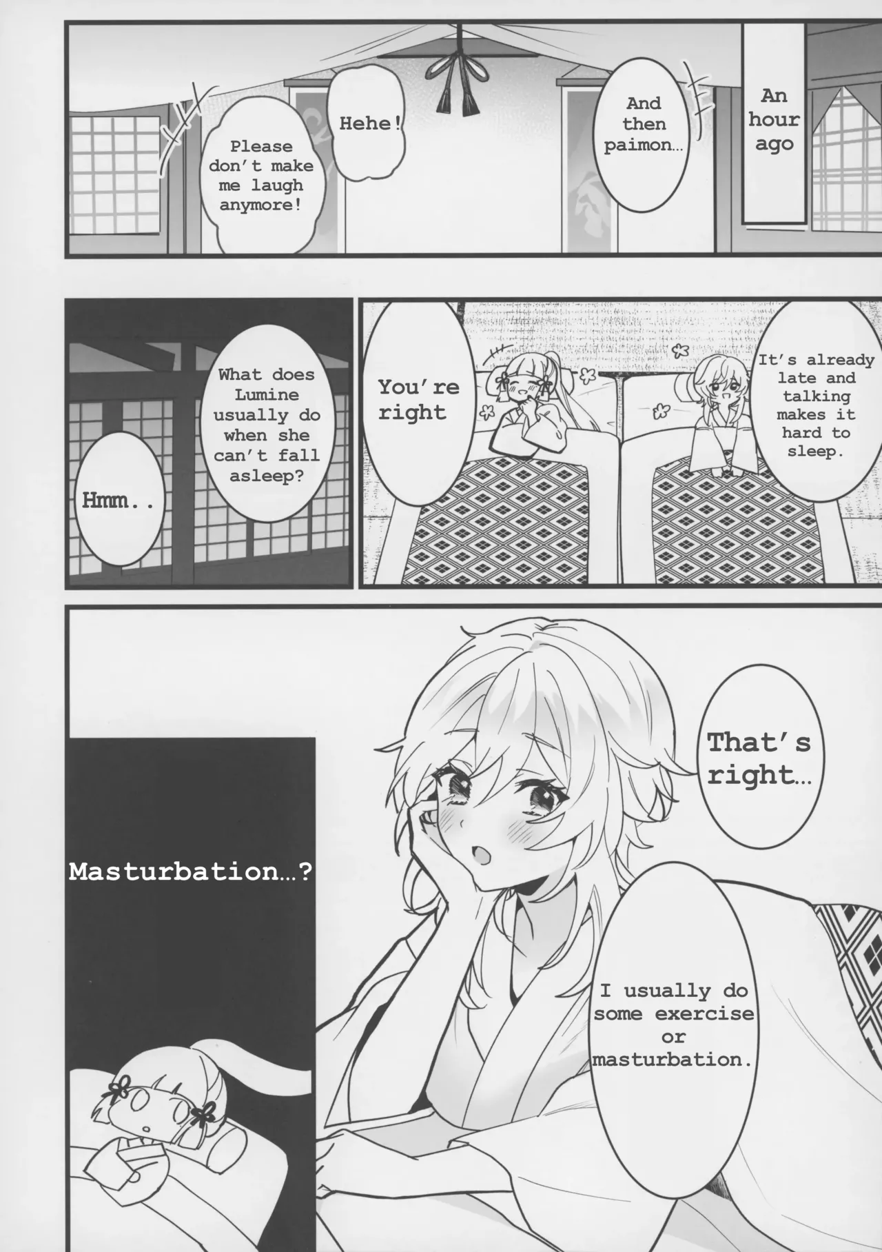 Lumine teaches Ayaka how to masturbate, and Thoma gets involved Chapter 1 - page 5